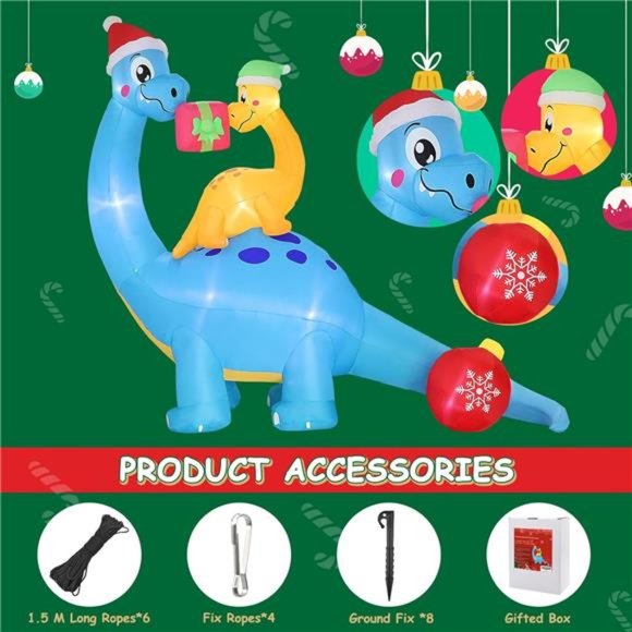 10 Ft Christmas Inflatable Decorations, Mother Son Dinosaur Built-in LED Lights - Picture 5 of 6